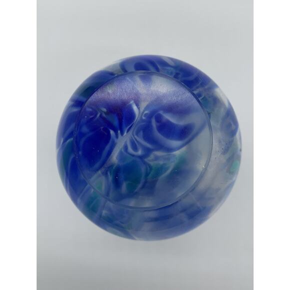 Hand Blown Art Glass Blue Swirl Clear Footed Vase 5.5” Tall - Picture 4 of 5